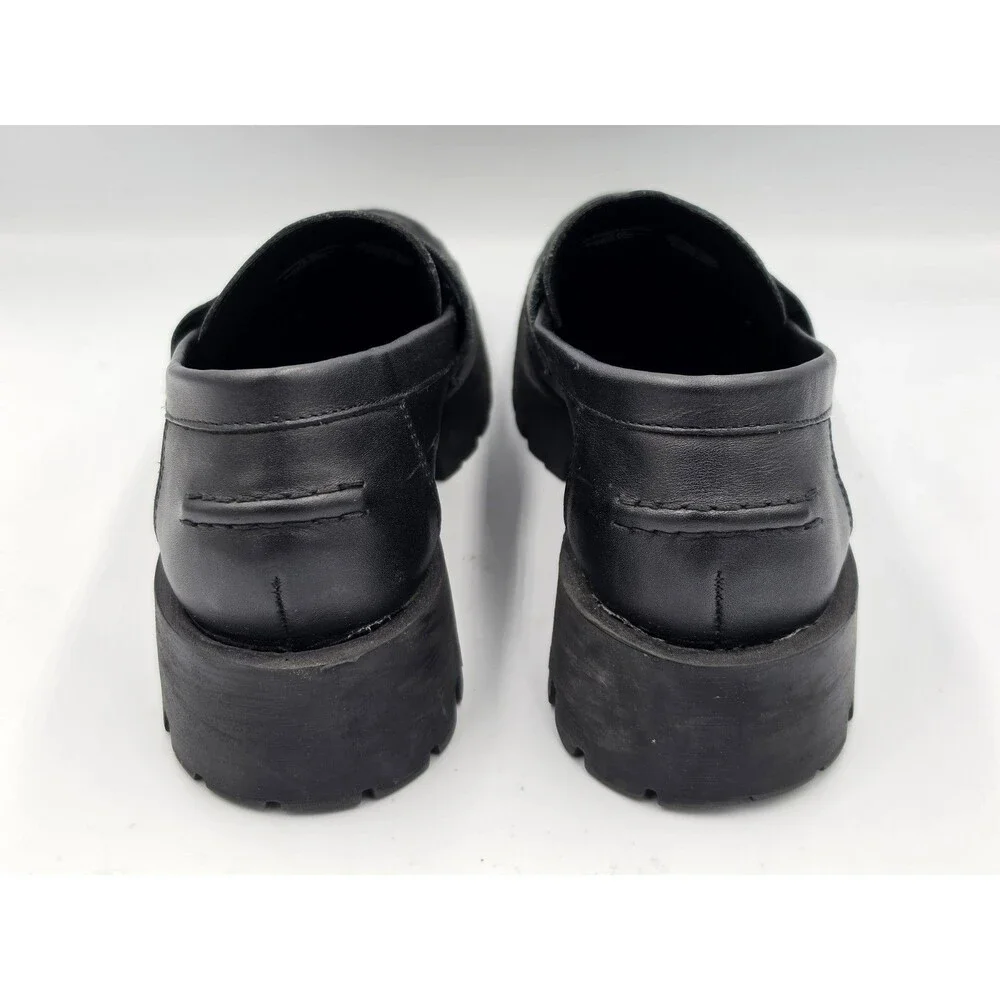 Steve Madden Women Black Leather Chunky Lug Sole Platform Penny Loafers Size 11